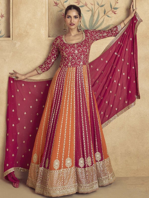 Deep Pink Real Georgette Anarkali Suit